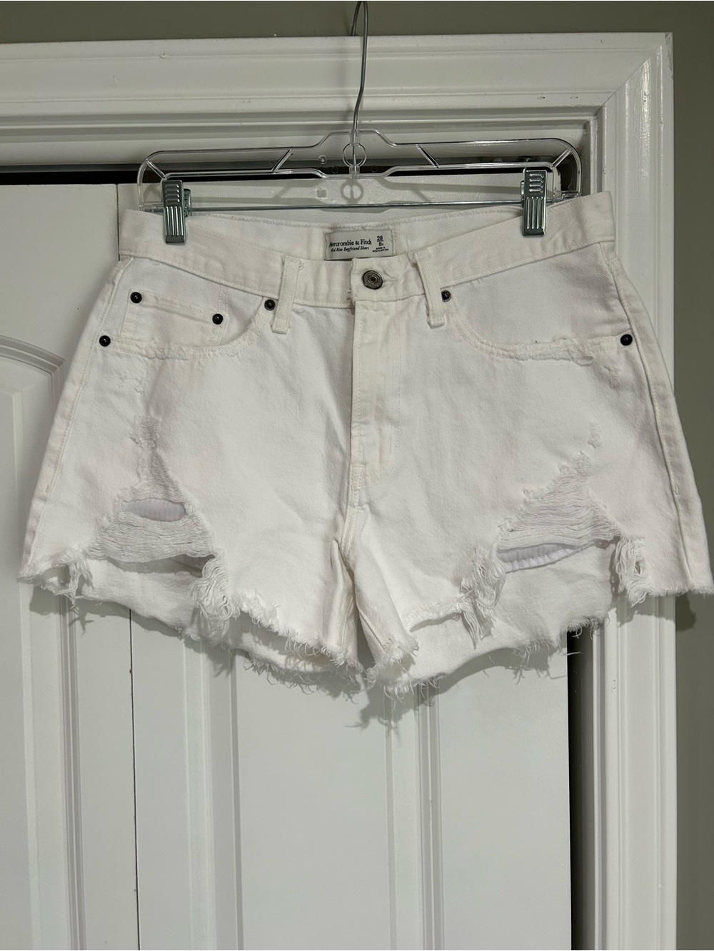 Abercrombie & Fitch White Distressed Cutoff Jean Shorts